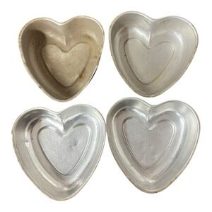 4 Heart Vintage 1950's Jell-O Molds-Aluminum, 3 1/2" Diameter